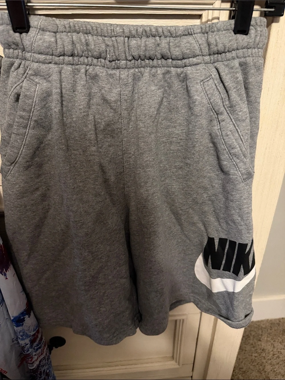 Nike Men’s Grey Athletic Shorts with Black & White Logo